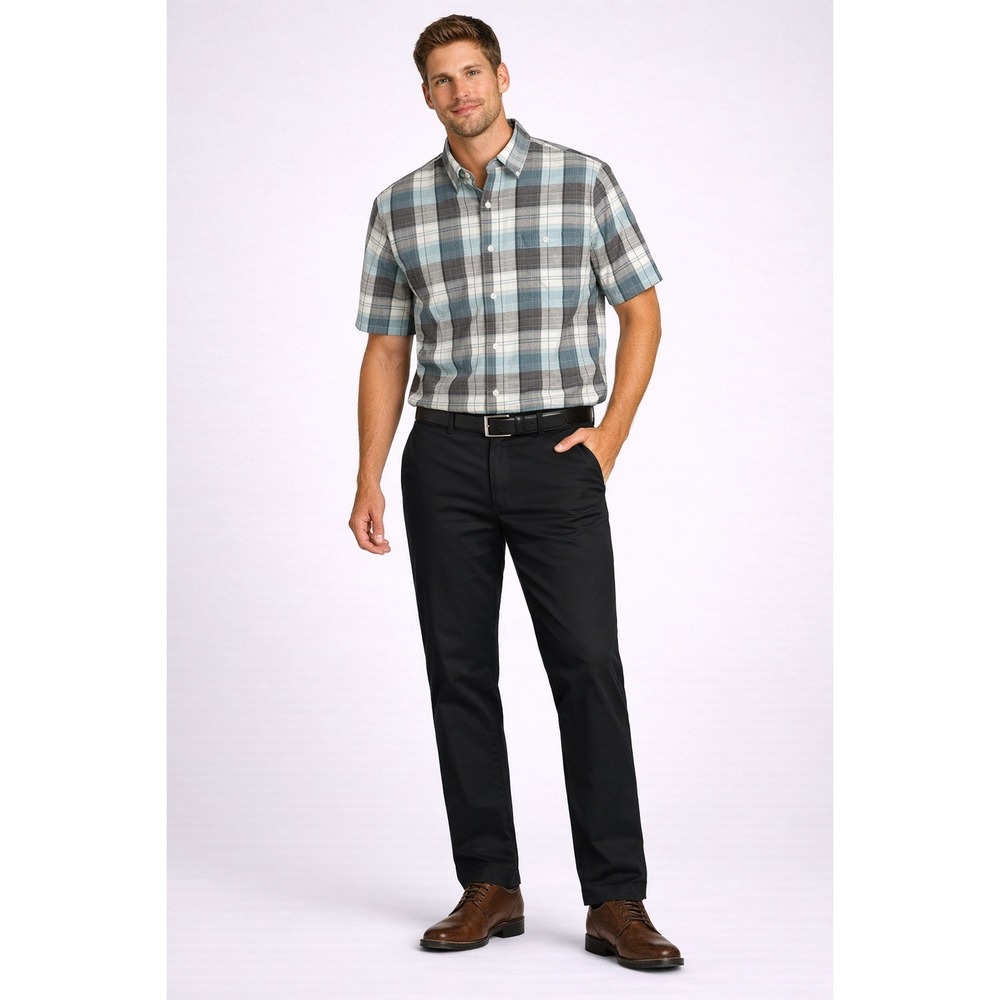 George Plaid Button Up Shirt Mens 34 36 Short Sleeve Casual‎